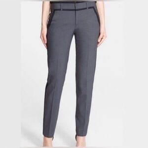 VINCE Wool-Blend Tuxedo Fitted Striped straight leg ankle Trouser - Gray & Black